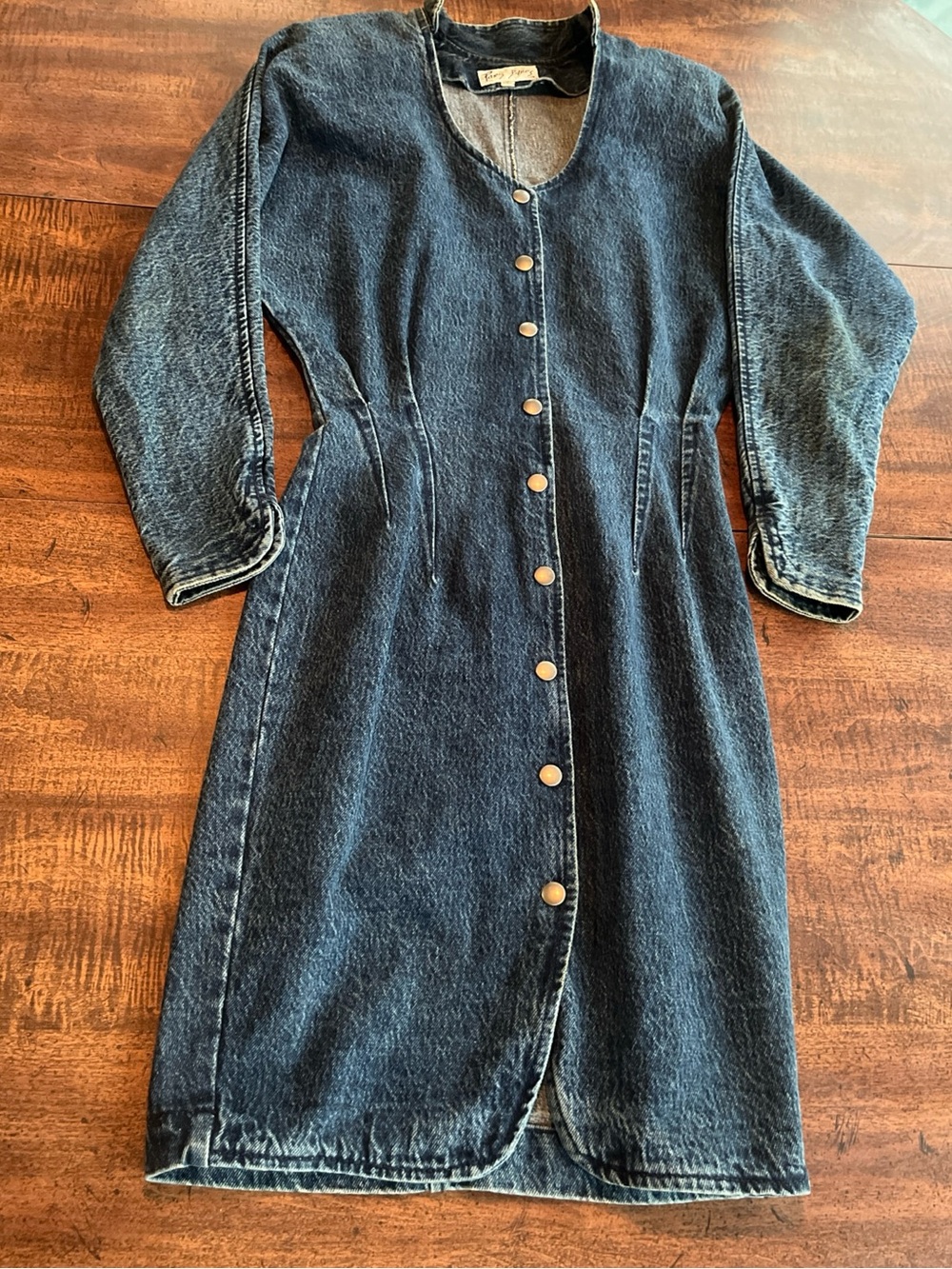 Vintage Paris Blues Denim Prairie Dress USA Western Removable Shoulder Pad Sz 7